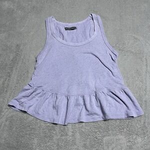 Abercrombie Fitch Top‎ Womens Small Purple Tank Top Linen Blend Ruffle Bottom